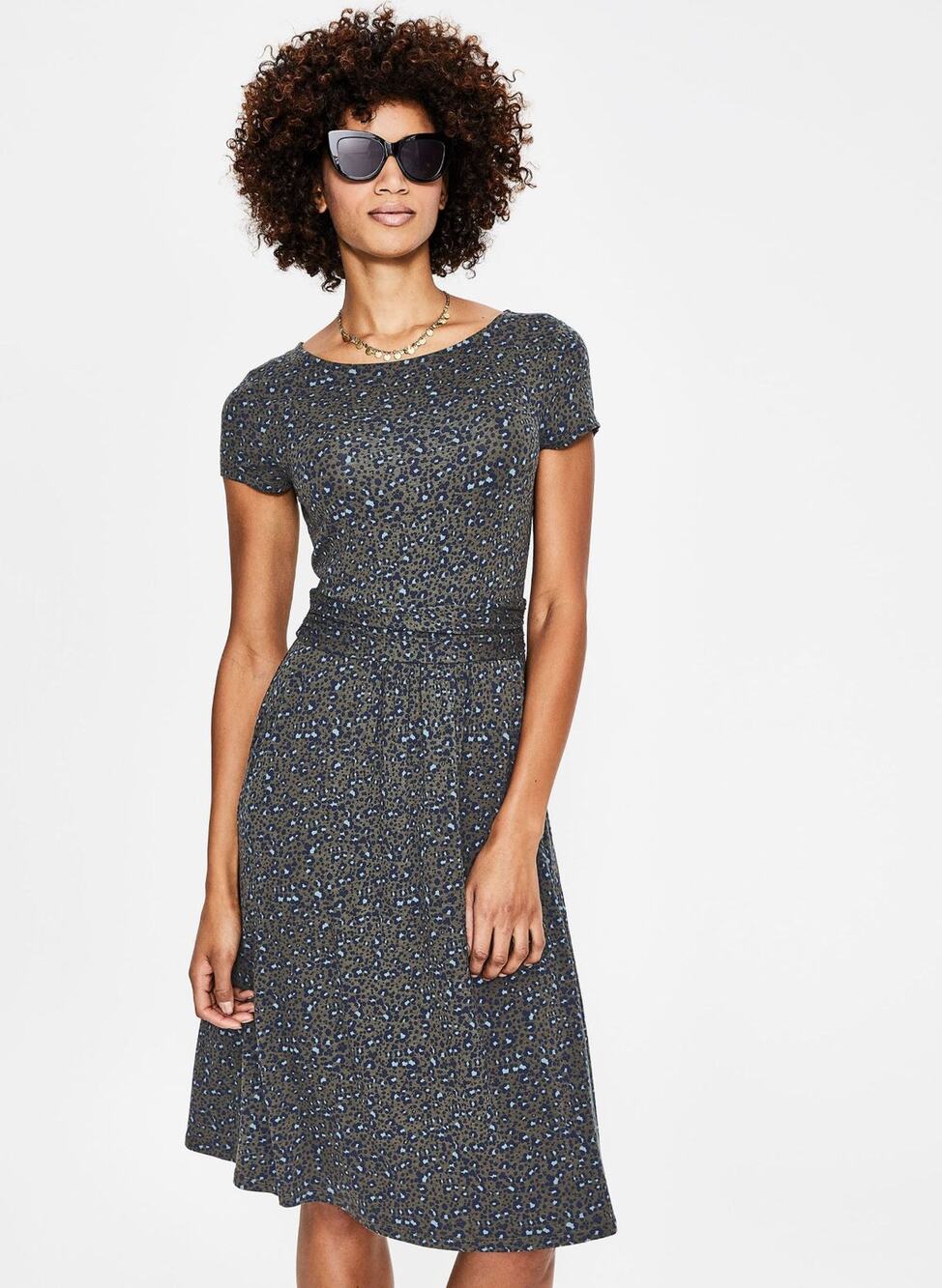Boden Amelie Jersey Dress US 10L Long / Tall Leopard Print Fit and Flare Stretch
